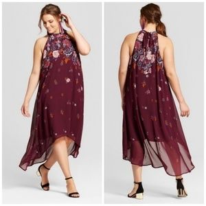 Xhilaration Burgundy Floral Print High Low Dress